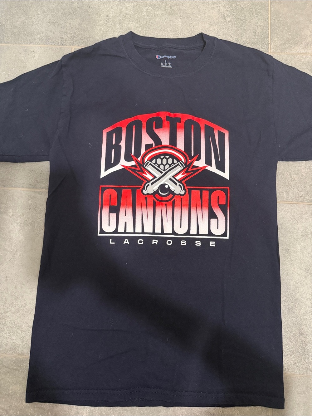 Champion Black Boston Cannons Lacrosse Graphic Tee with Red and White Logo